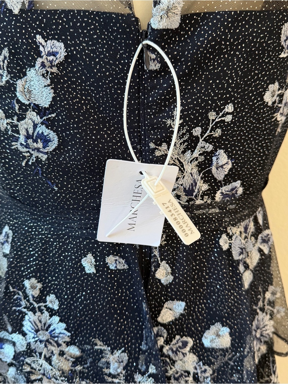 Marchesa Notte Midi Cocktail Dress in Navy Sz 12 NWT - Picture 8 of 12